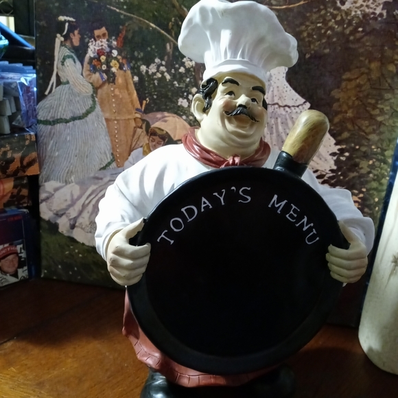 French/Italian Welcome home Chef Statue  🥖Chalkboard Sign,Nice Vintage Gift.🍜 - Picture 2 of 14